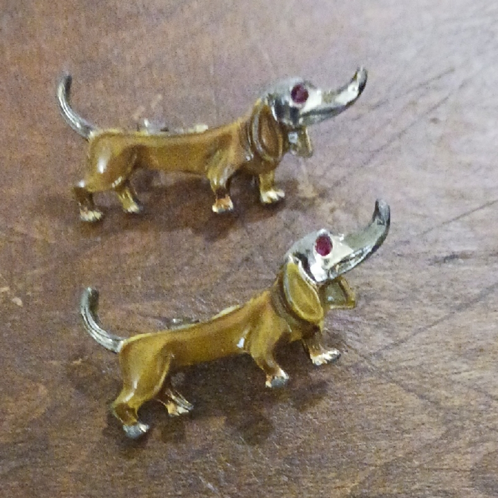 Vintage Brown Dachshund Dog Enamel Pin Set - Small Dog Pins